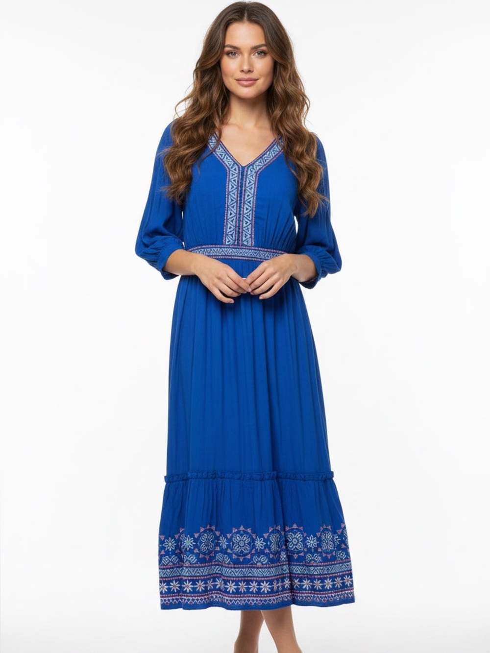 Westbound Royal Blue Embroidered Midi Dress